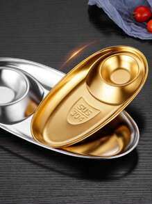 7.8/10.8 Inch (Approx. 20/27.5cm) Stainless Steel 304 Divided Snack Plate Set, Sushi Plate With Sauce Compartment, Suitable For Dipping Sauce, Dumplings, Appetizers, Tacos, Sushi, Fried Chicken