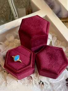 2pcs/1pc Customized Hexagon Velvet Ring Box Wedding Engagement Gift Single/Double Ring Storage Display Holder, Elegant Retro - Multicolor - View 7