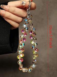 Luxury High-End Crystal Beads Hand Chain Wrist Short Lanyard With Clip Mobile Phone Case Keychain Bag Pendant Luxury Crystal Beads Lanyard - Stylish Portable Chain Wrist Accessory Piece For Easy Carrying, Designed To Fit Most Mobile Phone Cases, Fashionable Ornament - Y2K Inspired (Comes With Transparent Clip)