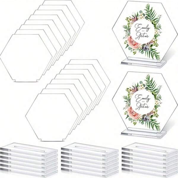 Tarjetas de mesa hexagonales transparentes de acrílico en blanco para boda, DIY para invitados de boda, fiesta de cumpleaños, decoración de boda, novia