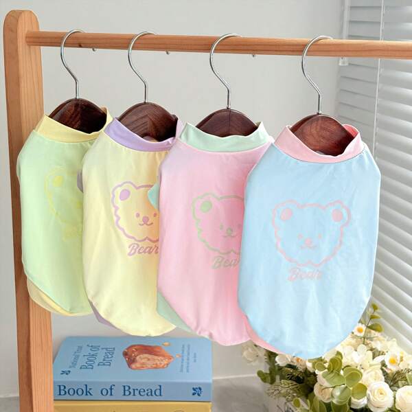 This Summer, Give Your Pet A Refreshing And Colorful Outfit. The Fun Color Contrast At The Collar And On The Body Makes This Pet Clothing Stand Out. It Also Features Cute Bear Prints. Pet Owners Who Like It Can Dress Up Their Beloved Pets.