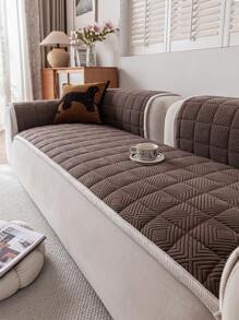 1pc Quilted Plush Sofa Cover, Solid Color Nordic Style Thickened 3D Design Couch Cover, Anti-Slip Anti-Scratch Sofa Protector For Living Room, Bedroom, Study Room, Fits 1, 2, 3, 4 Seater Sofa With Armrests And Backrest