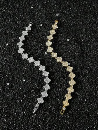 1pc Men's Hip Hop Style Rhinestone Square Splice Link Chain Bracelet, Personalized Everyday Wear, Great Boyfriend Gift