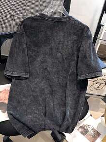 Camiseta de mujer de manga corta con cuello redondo en color negro, con patrones impresos representativos, casual y cómoda para el verano, un imprescindible para el uso diario, camiseta estampada de mujer con gráficos