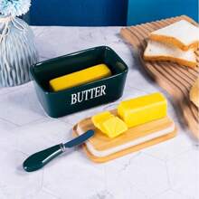 1pc 350ml Ceramic Butter Jar With Lid And Butter Knife, 4 Colors Available - Perfect For Home Cheese Jar, Butter Box, Butter Knife, Cheese Knife, Scraper - Butter Container, Sealed Butter Box, Butter Dish