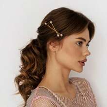 Pearl Cross Hair Clip And Accessories Set, Suitable For Happy Mood And Elegant Temperament Dressing Up At Weddings And Birthday Parties/Festivals, Made Of Sturdy And Durable Metal Material 2PC