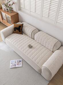 1pc Embroidered Plush Sofa Cover, Solid Color Nordic Style Thickened 3D Design Sofa Protector, Non-Slip Anti-Scratch Sofa Slipcover For Living Room, Bedroom, Study, 1/2/3/4 Seater With Armrest & Backrest - 米色 - 查看 8