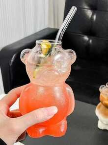 1 pieza Taza de café de vidrio con diseño de oso de dibujos animados, regalo de cumpleaños divertido para niñas, creativo y lindo, vaso para cóctel, vaso para jugo, Año Nuevo, vuelta al colegio, Día de San Valentín.