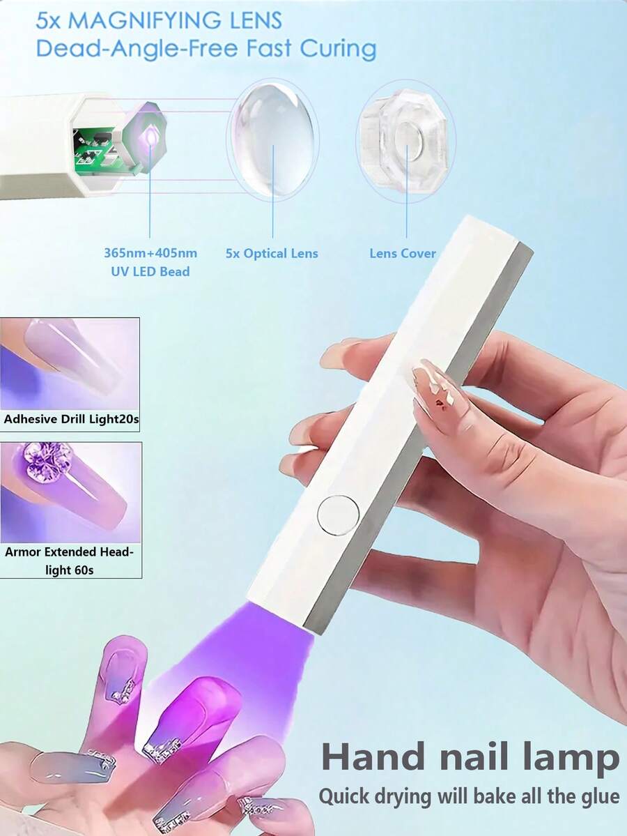1pc Handheld UV Nail Lamp, Mini Nail Lamp, Portable LED Nail Lamp, Wireless USB Rechargeable Quick-Drying Nail Lamp, Pink Rechargeable Straight Tube Nail Lamp, Small Portable Battery-Powered Mini Nail Lamp, Handheld Phototherapy Lamp, Handmade Nail And Nail Art Phototherapy Lamp, Nail & Beauty Products, ABS Material, Suitable For Vacation/Home/Gift/Nail Salon/Spa