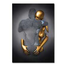 1 Pc Optional Frame Posters Wall Arts Pop Modern Metal Figure Statue Wall Art Canvas Painting Poster Abstract Romantic Couple Home Room Decor Mural Picture Print Artwork ,Wall Art With Frame