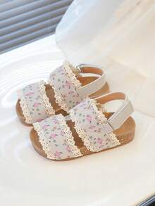 Girls' Ditsy Floral Pattern Comfortable Breathable Wear-Resistant Non-Slip Princess Flat Sandals - Beige - View 1