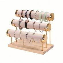 1pc Cream Velvet Jewelry Holder Display Stand, Detachable Metal Multi-Tier Rack For Bracelets, Bangles, Watches Summer Goods For Women Storage Organizer Gift Back To School,Room Decor - Beige - View 3