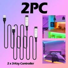 1Pc/2Pcs USB 3-Key LED Strip Controller, Fits 5V RGB Strips, Easy To Use With Simple Light Mode Switch, Ideal Accessory For Home Decor And Ambient Lighting.(Strip Light Not Included)