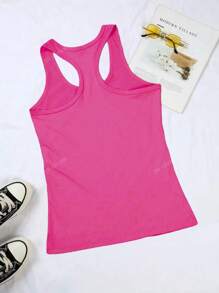 Top canotta rosa ispirazionale da donna "Più forte della tempesta" - senza maniche, collo tondo, in poliestere leggero, abbigliamento casual estivo e primaverile, lavabile in lavatrice