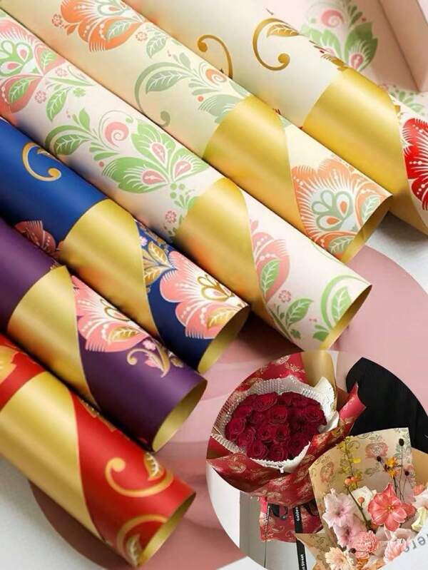 10Pcs Floral Pattern Flower Wrapping Paper Advanced Sense Printed Bouquet Wrapping Paper Diy Handmade Gift Paper Rose Paper Flower Shop Floral Materials, Suitable For All Occasions: Party Festivals, Birthday Parties, Gift Packaging, Multi-Purpose.