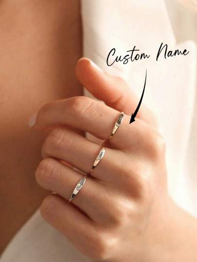 1PC Custom Skinny Name Rings Sterling Silver Personalized Stackable Rings Custom Minimalist Rings Message Rings Bridesmaid Gifts,Black,Silver,Gold,Stylish,Colorful,Vintage,Simple,Unisex,Casual,Cuties,Custom,Personalized,Unique,Ideal Gifts For Him,Ideal Gifts For Her,Her,Boyfriend,Girlfriend,Dad,Mom,Family,Friends,For Anniversaries,For Birthdays,For Graduation,For Prom,For Party,Customized Fashion Jewelry,Jewelry & Watches,Chic Autumn, Utilitarian Chic, Delicate Romance, Look Glamour