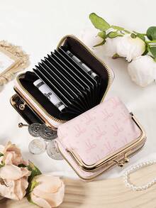 Pink Bow Love Pattern Bag,Women Wallets Short Pu Leather Purses Zipper & Hasp Purse Multifunctional Large Capacity Money Bag For Women Coin Card Holders Lightweight,Fashion Modern,Business ZipperCredit Card Business Casual Teachers' Day,Teacher Gifts,For Anniversary,For Birthday Gift,For Lady,For Female,White-Collar Workers - Pink - View 2