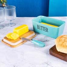1pc 350ml Ceramic Butter Jar With Lid And Butter Knife, 4 Colors Available - Perfect For Home Cheese Jar, Butter Box, Butter Knife, Cheese Knife, Scraper - Butter Container, Sealed Butter Box, Butter Dish