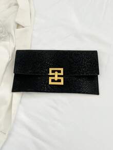 1pc Plain Simple Minimalist Luxury Stone Texture Clutch Bag - Black - View 3