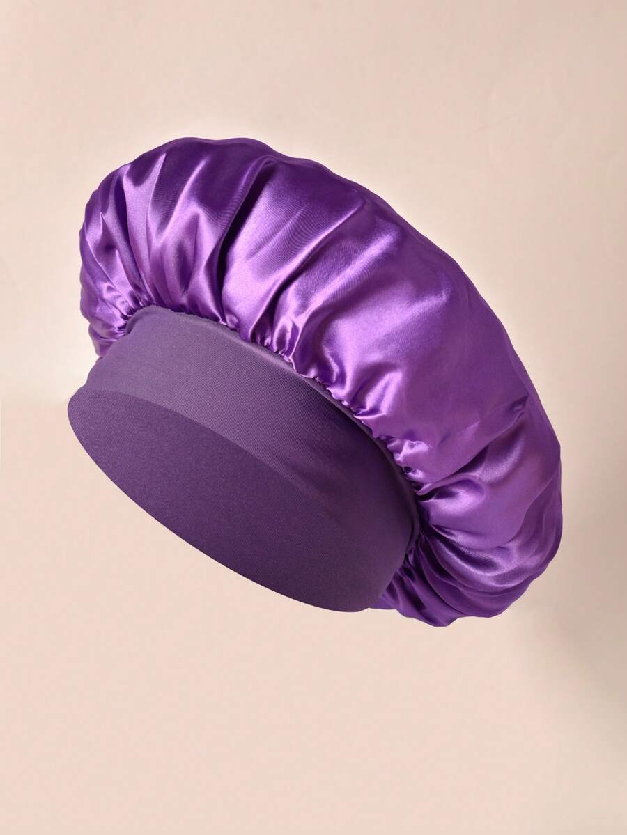 A Satin-Like Sateen Wide-Stripe Highly Elastic Hair Protection Cap Hair Sleep Cap - Purple - View 1