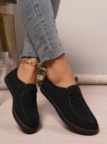 Damen bequeme lässige Segeltuch Slip-On Mokassins, leichte weiche Sohle flache Schuhe mit niedriger, rutschfeste runde Zehenkappe Segeltuch Komfort leichte Flache Schuhe, Damen Sneaker Größe 36-45