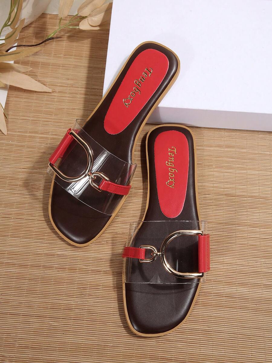 New Fashion Chic Women's Flat Beach Sandals - Burgundy - View 1