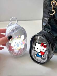 Sanrio Sanrio 1pc Hello Kitty And Kuromi,Cinnamoroll Printed Portable Mini Transparent Cable Clear Organizer Box - Travel Accessories, Travel Essentials, Holds Cables, Chargers, Earphones - PVC Material, Compact Keyring, Suitable For Travel And Outdoor Activities Back To School