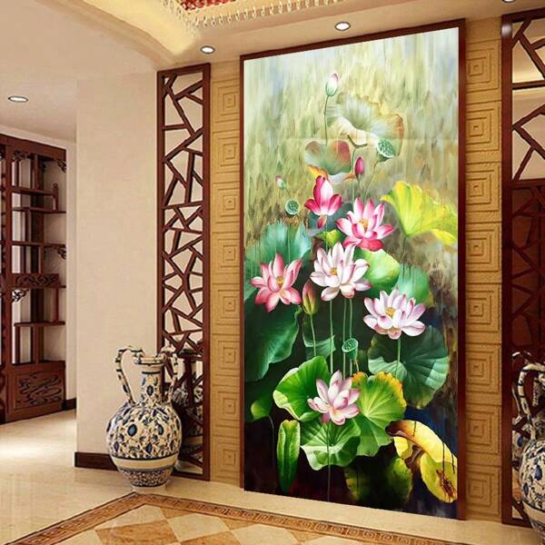 qingfei Kit de Bordado em Ponto Cruz de Folha de Lótus para Decoração do Lar, Artesanato de Costura DIY