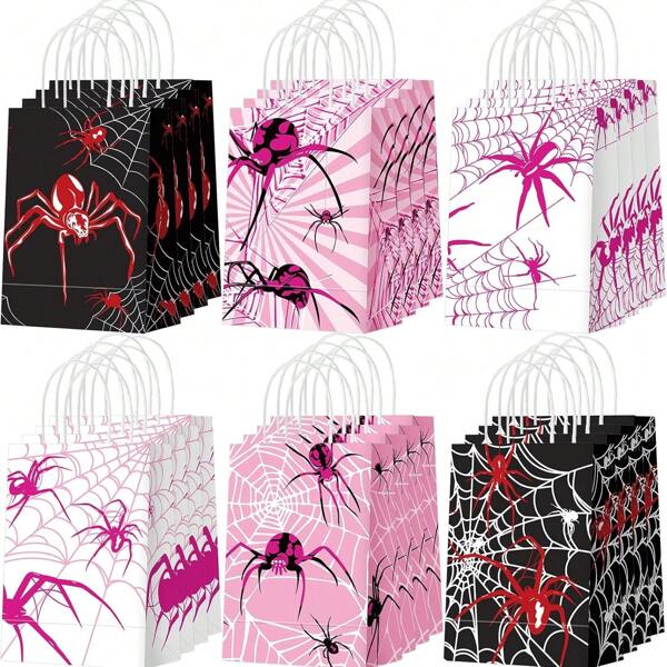 Bolsa de regalo de fiesta con temas de araña Héroe, de 6/12/18/24/30/36 piezas, con asa, decoración para fiesta de cumpleaños de araña, impresión de telaraña doble cara, bolsa de caramelos para fiestas con temas de araña y animales, bolsa de almacenamiento para juegos de araña, bolsa de papel con huella manual para decoración de fiestas diarias