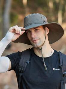 1pc Men's Oversized Brim Sun Hat, Outdoor Fishing Cap, UV Protection, Suitable For Spring & Summer - Multicolor - View 3