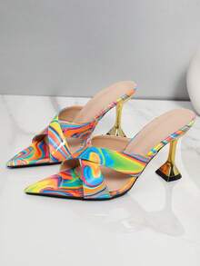 New Fashionable Pointed Toe High Heel Colorful Slide Sandals, Sexy Party Wear - Multicolor - View 5
