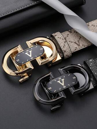 Men's Letter Print Belt: Retro And Versatile, Cool Zinc Alloy Automatic Buckle Business Men's Belt