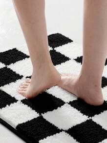 1 PIEZA - Alfombra de baño con diseño de tablero de ajedrez, alfombra de piso suave y aterciopelada, con base antideslizante, absorbente y cómoda para la ducha, lavable a máquina, para lavabo, dormitorio, baño, decoración del hogar, alfombra para la habitación, accesorios de baño, de vuelta al colegio