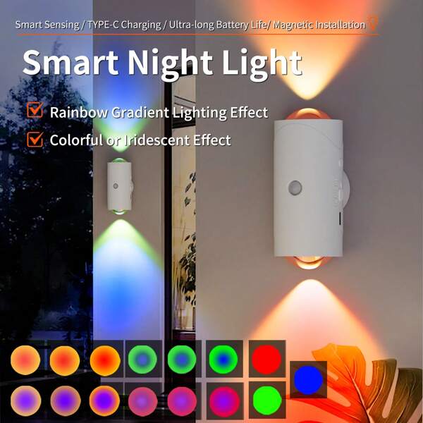 LED Motion Sensor Light | USB Rechargeable | Multi-Color Adjustable 7 Color Temperatures | Magnetic Wall Mount | Battery Powered Button Control | Suitable For Kitchen, Wardrobe, Stairs | Ideal For Holiday Decor, Indoor Motion Sensor Light