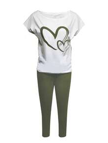 Women Casual Printed Short Sleeve Top & Pants 2 Pieces Set - Army Green - View 2
