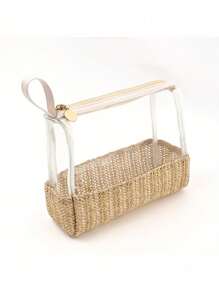 Bolsa de maquiagem transparente, bolsa de higiene pessoal, bolsa de cosméticos de viagem, bege, transparente, à prova d'água, de PVC, com zíper, bolsa de maquiagem compatível para mulheres e homens, pode ser usada para guardar cosméticos, artigos de higiene pessoal, roupas de banho, protetor solar, lanches, faixas de cabelo, artigos de papelaria, etc. Itens essenciais de viagem, férias, verão, volta às aulas, bolsa de material escolar para a escola, bolsa de higiene pessoal, bolsa de viagem à prova d'água