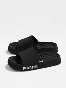 Men's Summer New Simple Quiet Letter Slippers, Indoor Non-Slip Odor-Resistant Couples Home Comfortable Bathroom Slippers