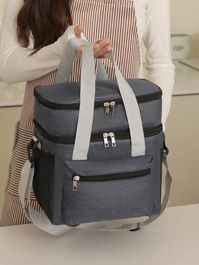 1 Stück neue, verstärkte doppelschichtige Lunch Box Tasche, Isoliertasche, multifunktionale Lunch Tasche für Outdoor, Picknick Konservierung, Umhängetasche mit Kältepack