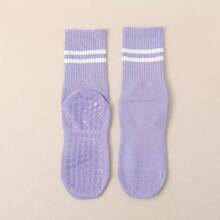 3 Pairs Women's Assorted Color Random Striped Mid-Calf Yoga Socks, Non-Slip For Pilates, Indoor, Sports & Workout - Multicolor - View 11