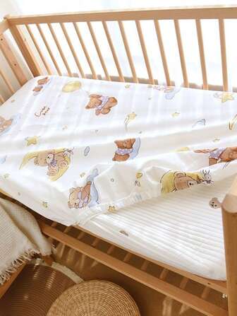 1 件套纯棉婴儿床床单套装，柔软透气吸湿床垫罩保护套，可爱卡通图案适合男孩和女孩日常使用，适合婴儿床、尿布台