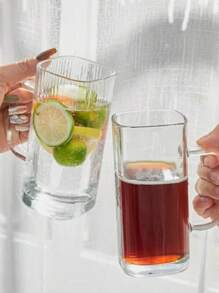 1pc Transparent Glass Water Cup, Highly Attractive Summer Juice Cup, Cup With Straw Lid Three Pieces Set