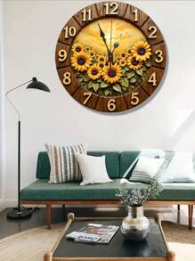 2D Flat Retro Sunflower Halloween Wooden Wall Clock - Silent Quartz Movement, Vibrant Floral Design,Wood Round Clock For Living Room, Kitchen, Dorm Decor (AA Battery Not Included), Living Room Decor | Retro Wall Clock | Quartz Movement Clock