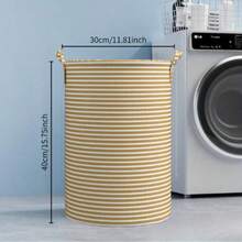 1 件 12*16 英寸简约条纹洗衣篮，可折叠浴室收纳盒，玩具和衣物收纳篮，卧室整理篮 - 彩色 - 查看 2