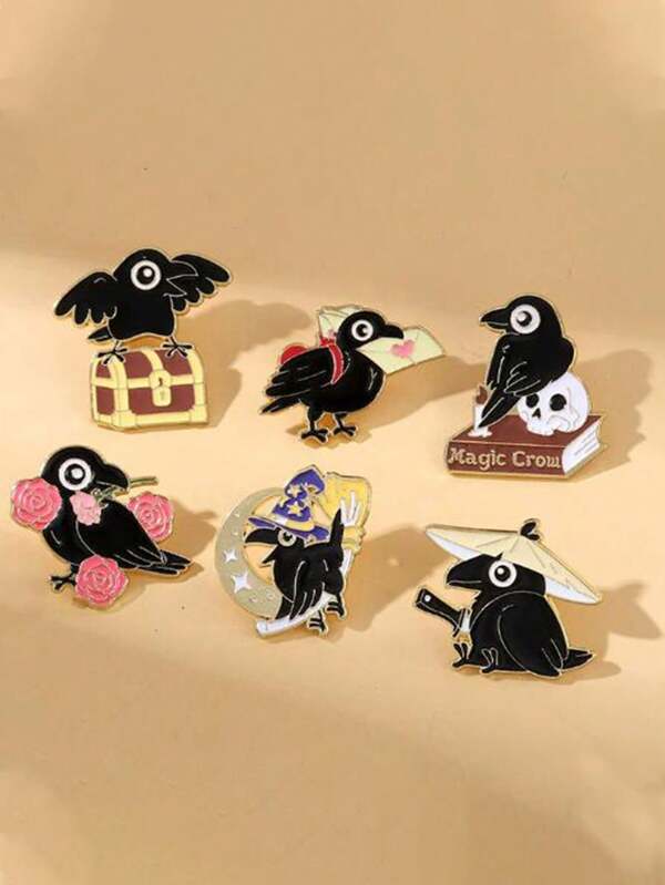 1pc Metal Bird Brooch, Cute Raven Zinc Alloy Enamel Pin, Fashionable Lapel Pin, Button Pin School