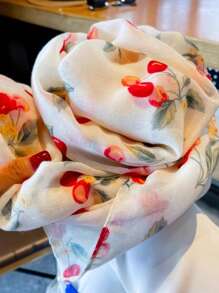 1pc Lightweight& Thin Chiffon Cherry Red Scarf, Sweet&Fresh Korean Style Versatile Sunscreen Shawl For Women, Summer