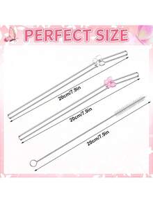 6Pcs Reusable Glass Straws With Pink Bow Charm, Ins- Bachelorette Bridal Party Decor, Drinking Straws Set + Cleaning Brush, Summer Cup Accessories - Multicolor - View 7