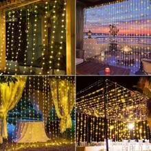 1 Peça 100/200/300 LED, 3X1/3X2/3X3M, Luzes de Cortina Alimentadas por Energia Solar com 8 Modos, Luzes de Fada Guirlanda Casamento Decoração de Natal para Casa Ramadã Festival Lâmpada, Luzes de Tira LED Solares de Fada, Luzes de Fada Solares Frescas de Jardim