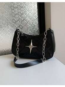 Fashionable Chain Solid Color Retro Minimalist Shoulder Bag - Black - View 3