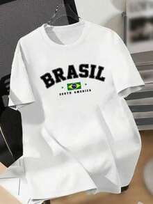 100% Cotton T-Shirt Printed Brazil Comfortable Shirt Summer Fashion Premium Blouse - 白色 - 查看 1