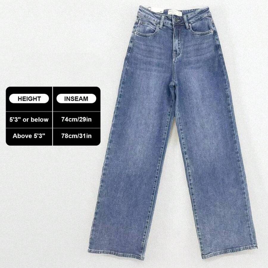 KatchMe Women's Minimalist High Waist Denim Stretch Wide Leg Jeans, Multi-Pocket Denim Trousers For Women, Classic Women's Pants, Street Womenswear - 藍色 - 查看 1